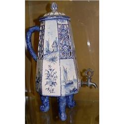 19c Dutch Delft Pottery Samovar Pitcher  Pewter#1708428