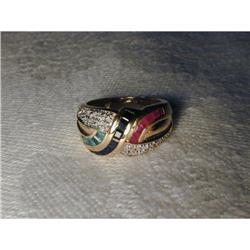 Estate 14K Ruby Sapphire Emerald Diamond Ring #1722157