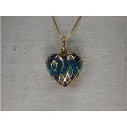 14K Enamel Plique A Jour Heart Pendant Necklace#1722179