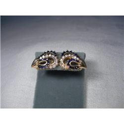 Estate 14K YG Sapphire Diamond Heart Earrings #1722181