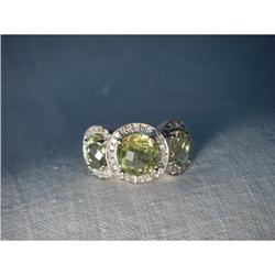 14K WG Tri-Stone Lemon Quartz Diamond Ring #1722185