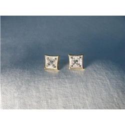 14K YG Gold Blue Diamond Square X Earrings #1722187