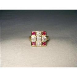 Estate 14K YG Ruby Diamond Checkerboard Ring #1722245