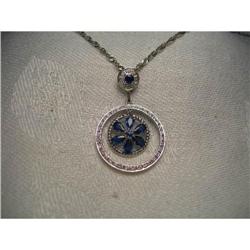Estate 14K WG Sapphire Diamond Drop Pendant #1722247