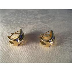 Estate 14K Onyx Lapis Diamond Mosaic Earrings #1722249