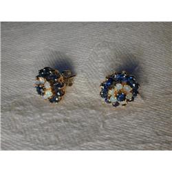Rare Estate 14K YG Gold Sapphire Opal Earrings #1722250