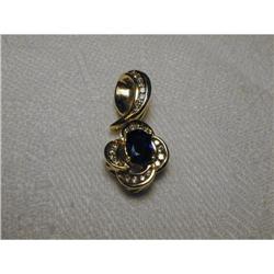 Estate 14K Gold Diamond Sapphire Floral Pendant#1722261