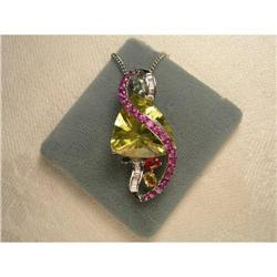 18K Gold Citrine Pink Sapphire Diamond Pendant #1722270