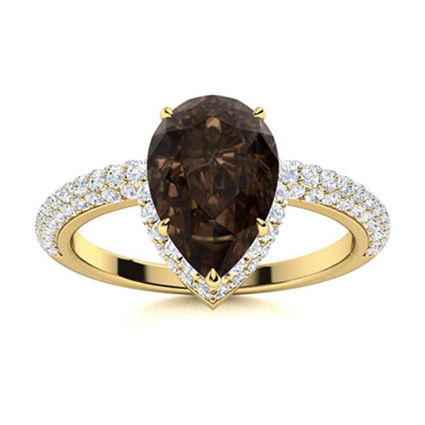 Natural 2.73 CTW Smoky Quartz & Diamond Engagement Ring 14K Yellow Gold