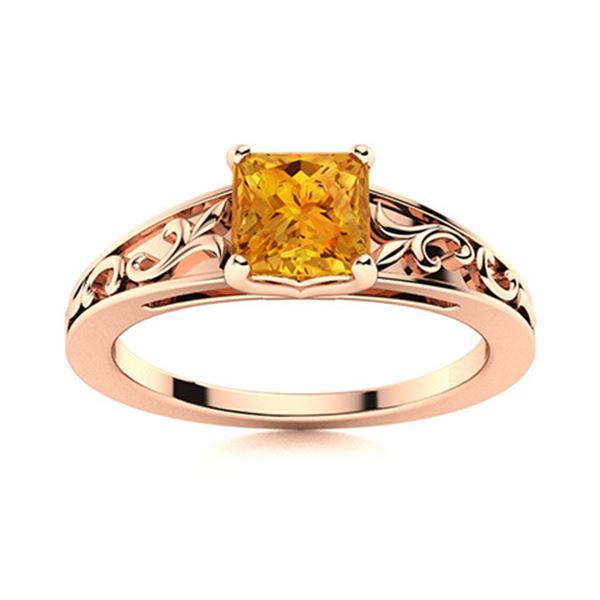 Natural 0.87 CTW Citrine Solitaire Ring 18K Rose Gold