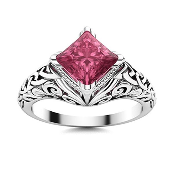 Natural 0.87 CTW Tourmaline Solitaire Ring 18K White Gold