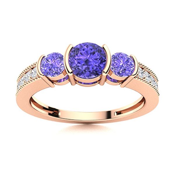 Natural 0.80 CTW Tanzanite & Diamond Engagement Ring 18K Rose Gold