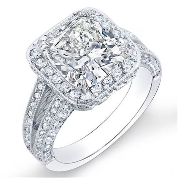 Natural 2.12 CTW Halo Cushion Cut Pave Diamond Engagement Ring 14KT White Gold