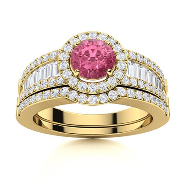 Natural 1.39 CTW Pink Sapphire & Diamond Engagement Ring 18K Yellow Gold