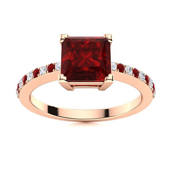 Natural 1.05 CTW Garnet & Diamond  Engagement Ring 18K Rose Gold
