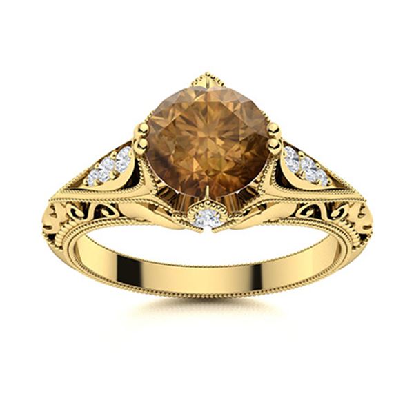 Natural 1.14 CTW Brown & White Diamond Engagement Ring 18K Yellow Gold