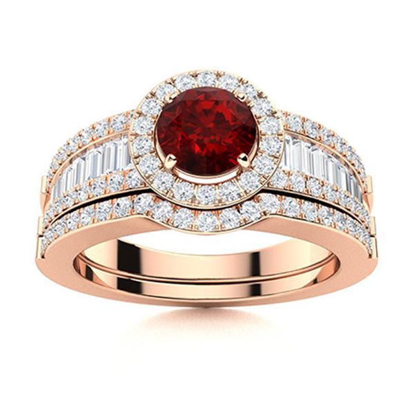 Natural 1.39 CTW Garnet & Diamond  Engagement Ring 18K Rose Gold
