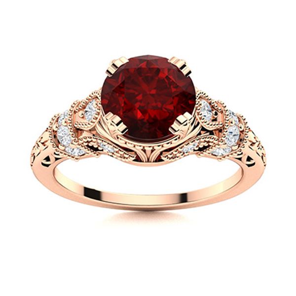 Natural 1.76 CTW Garnet & Diamond Engagement Ring 18K Rose Gold