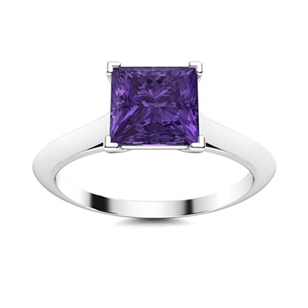 Natural 0.86 CTW Amethyst Solitaire Ring 14K White Gold