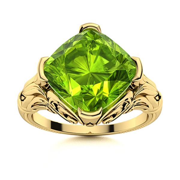 Natural 2.92 CTW Peridot Solitaire Ring 18K Yellow Gold