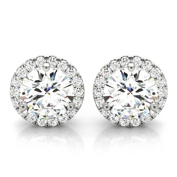 Natural 1.42 CTW Halo Round Brilliant Cut Diamond Stud Earrings 18KT White Gold