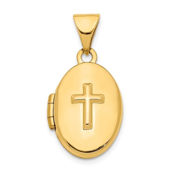 14k Yellow Gold Cross 16 mm Oval Locket Pendant