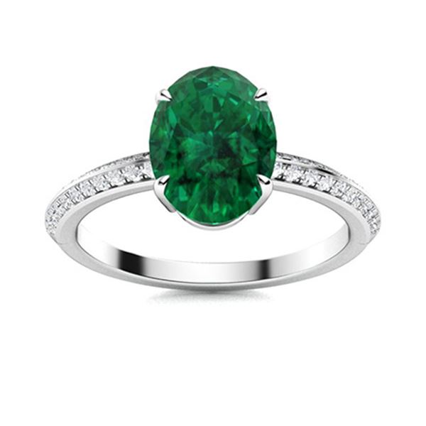 Natural 1.37 CTW Emerald & Diamond Engagement Ring 18K White Gold