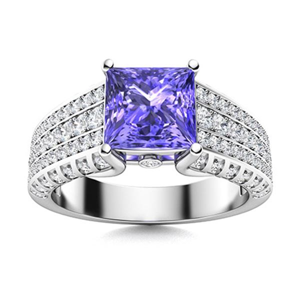 Natural 1.84 CTW Tanzanite & Diamond Engagement Ring 18K White Gold