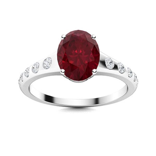 Natural 2.05 CTW Ruby & Diamond Engagement Ring 18K White Gold
