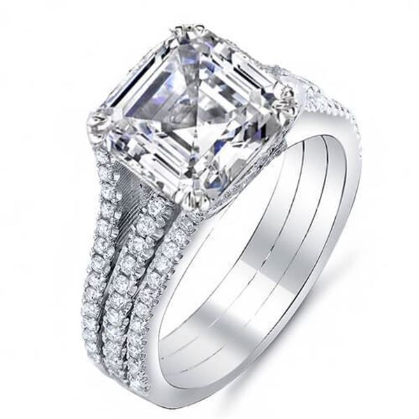 Natural 3.31 CTW Asscher Cut Diamond Engagement Ring 18KT White Gold