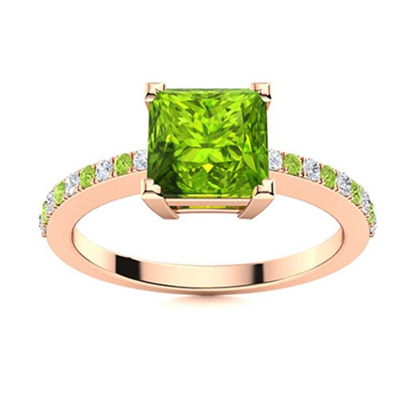 Natural 0.64 CTW Peridot & Diamond  Engagement Ring 18K Rose Gold