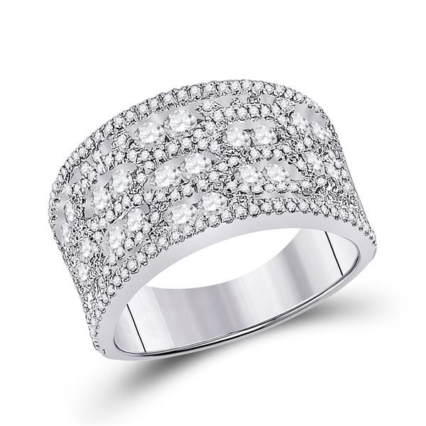 14kt White Gold Womens Round Diamond Right Hand Cocktail Ring 1-3/4 Cttw