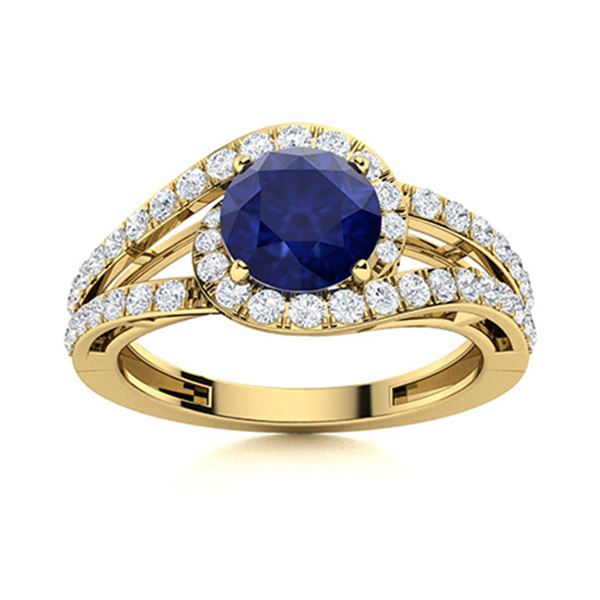 Natural 1.57 CTW Sapphire & Diamond Engagement Ring 18K Yellow Gold