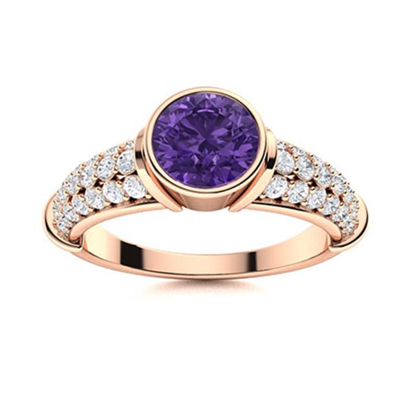 Natural 1.26 CTW Amethyst & Diamond Engagement Ring 14K Rose Gold