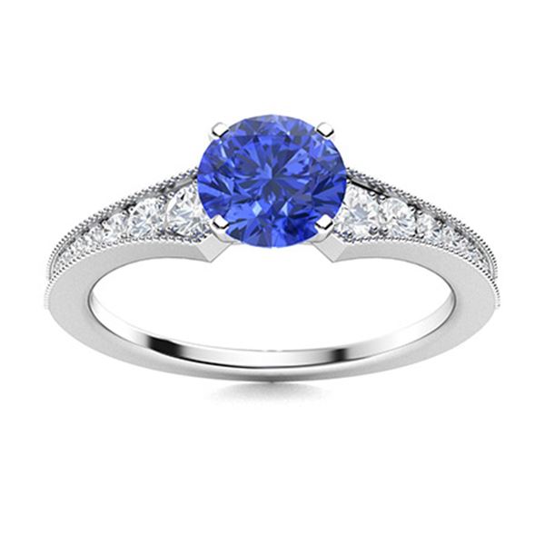 Natural 1.56 CTW Ceylon Sapphire & Diamond Engagement Ring 18K White Gold