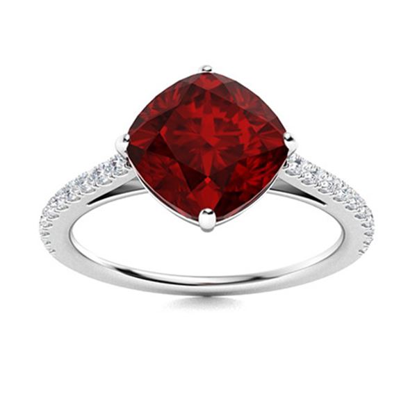 Natural 3.12 CTW Garnet & Diamond Engagement Ring 18K White Gold