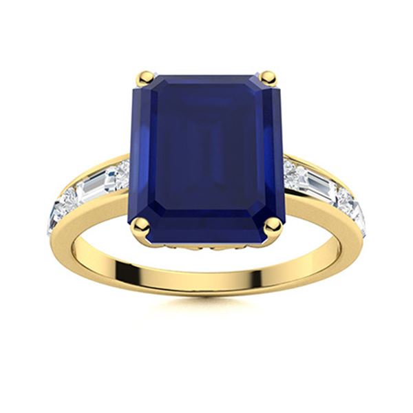 Natural 4.33 CTW Sapphire & Diamond Engagement Ring 14K Yellow Gold