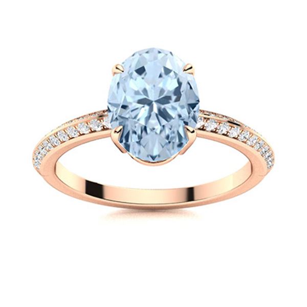 Natural 1.35 CTW Aquamarine & Diamond Engagement Ring 14K Rose Gold