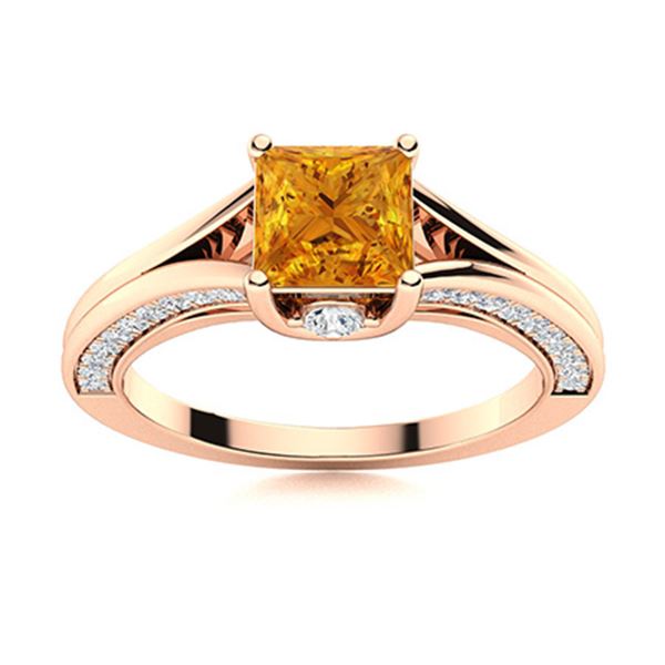 Natural 1.23 CTW Citrine & Diamond Engagement Ring 18K Rose Gold