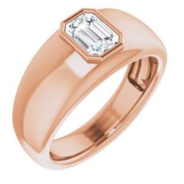 Natural 0.52 CTW Bezel Set Emerald Cut Men's Diamond Ring 18KT Rose Gold