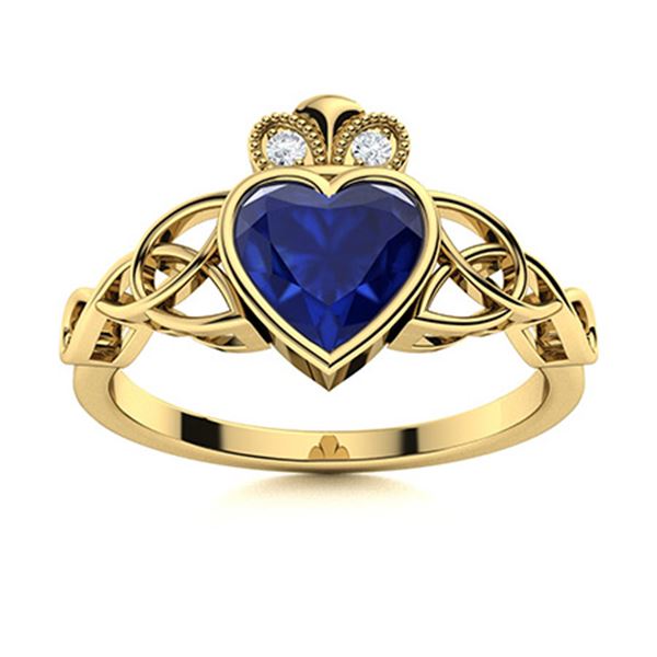 Natural 1.02 CTW Sapphire & Diamond Engagement Ring 14K Yellow Gold