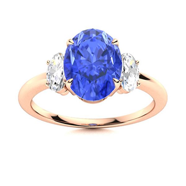 Natural 3.29 CTW Ceylon Sapphire & Diamond Engagement Ring 18K Rose Gold