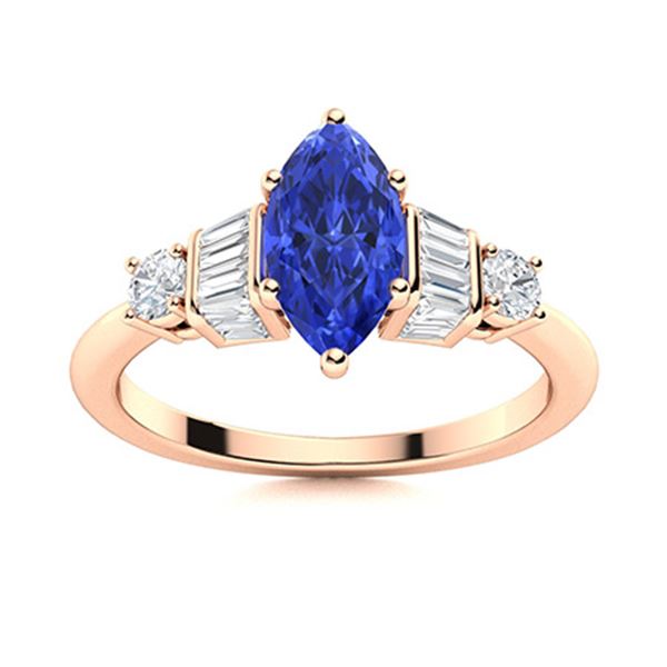 Natural 1.46 CTW Ceylon Sapphire & Diamond Engagement Ring 18K Rose Gold