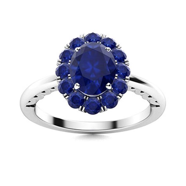 Natural 1.38 CTW Sapphire Solitaire Ring 18K White Gold