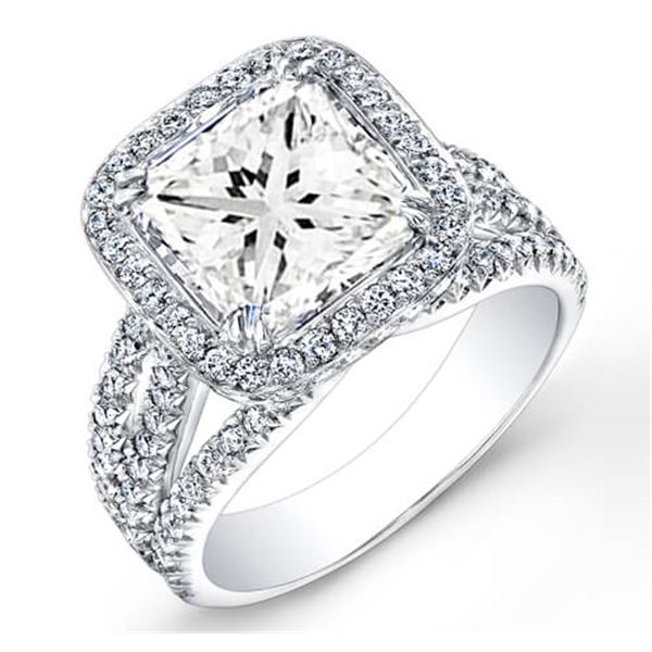 Natural 3.32 CTW Halo Princess Cut & Micro Pave Diamond Engagement Ring 18KT White Gold