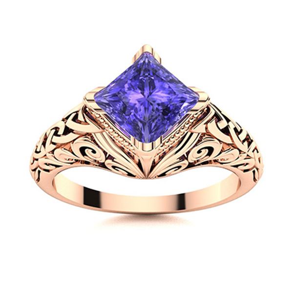 Natural 1.29 CTW Tanzanite Solitaire Ring 18K Rose Gold