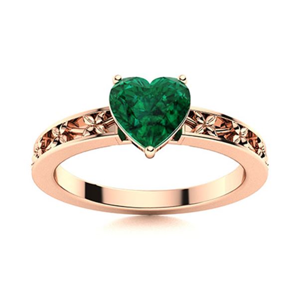 Natural 0.50 CTW Emerald Solitaire Ring 14K Rose Gold
