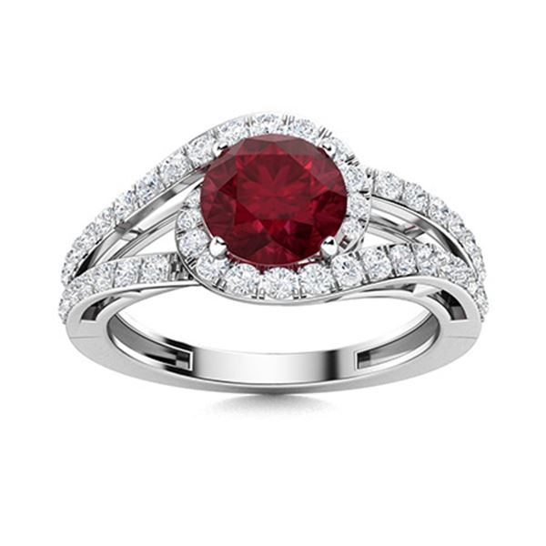 Natural 1.57 CTW Ruby & Diamond Engagement Ring 14K White Gold