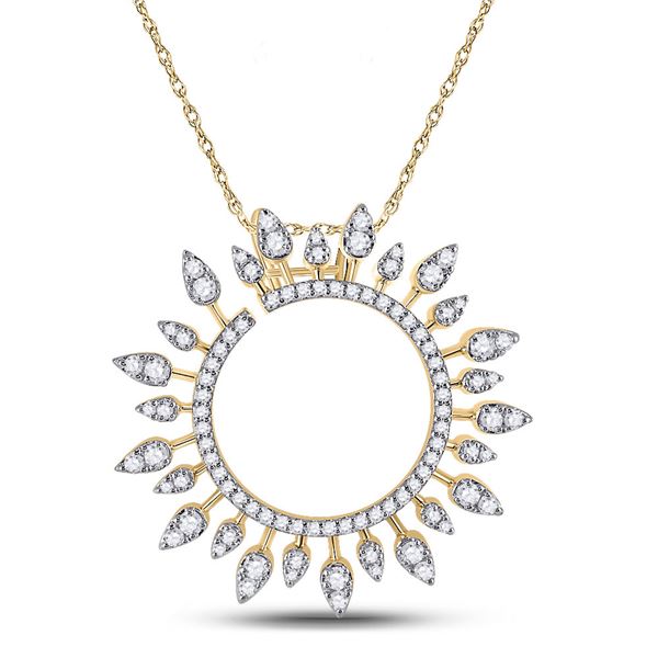 14kt Yellow Gold Womens Round Diamond Sunburst Circle Pendant 3/4 Cttw