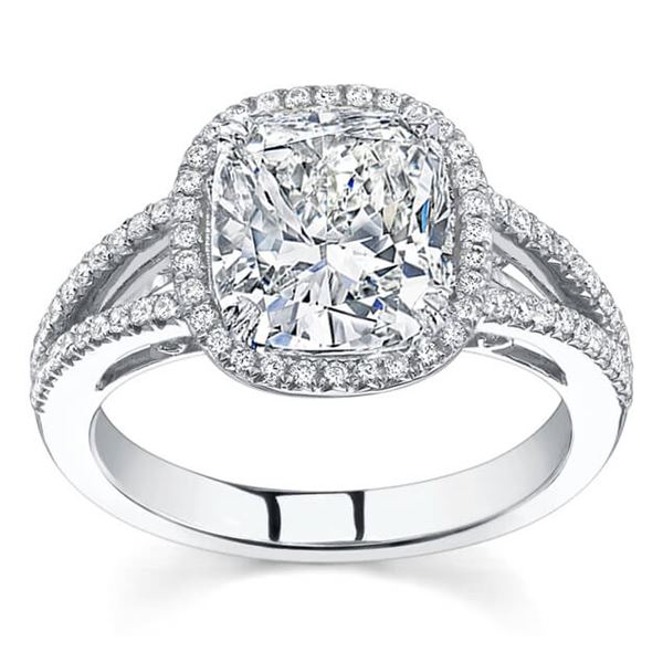 Natural 2.96 CTW Cushion Cut w/ Halo of Round Cut Diamond Engagement Ring 18KT White Gold